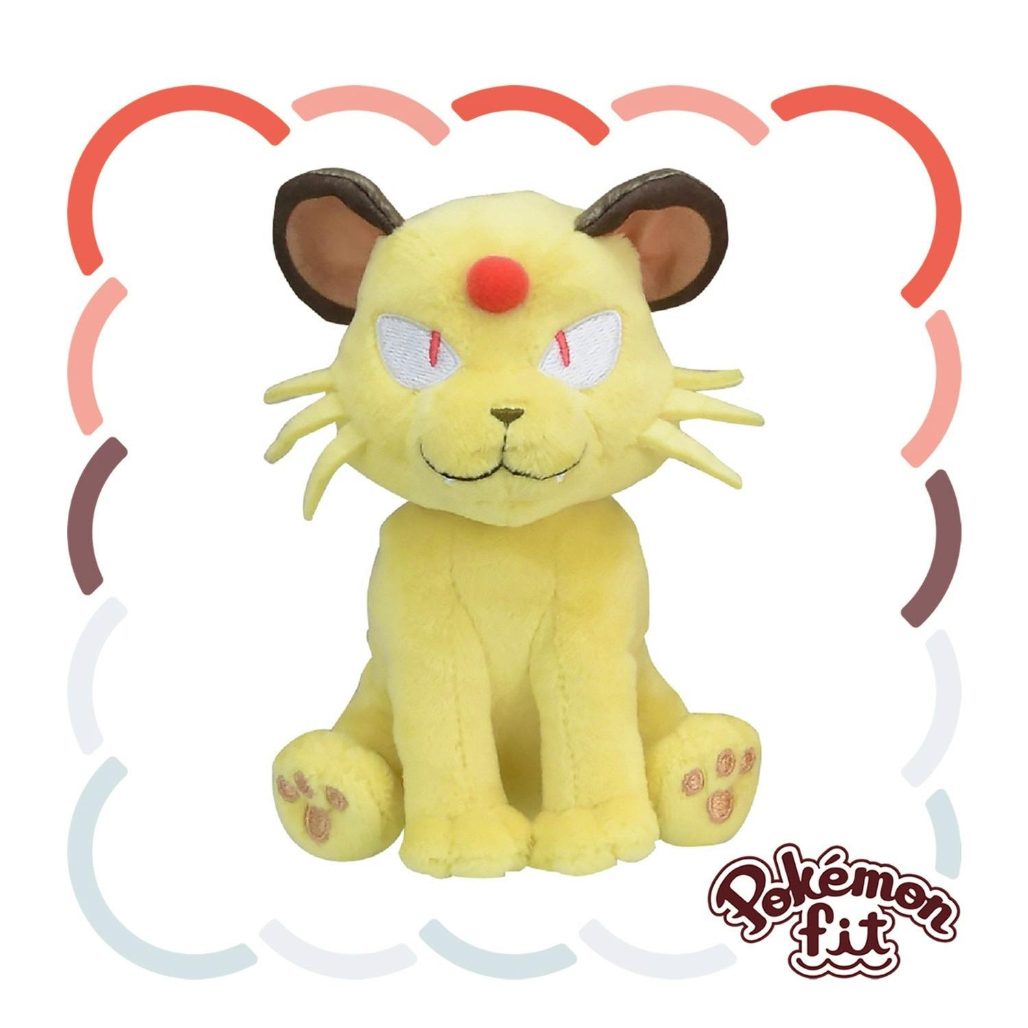 Front view of a yellow Persian (Pokémon) plush toy from the Pokémon fit series sitting upright.