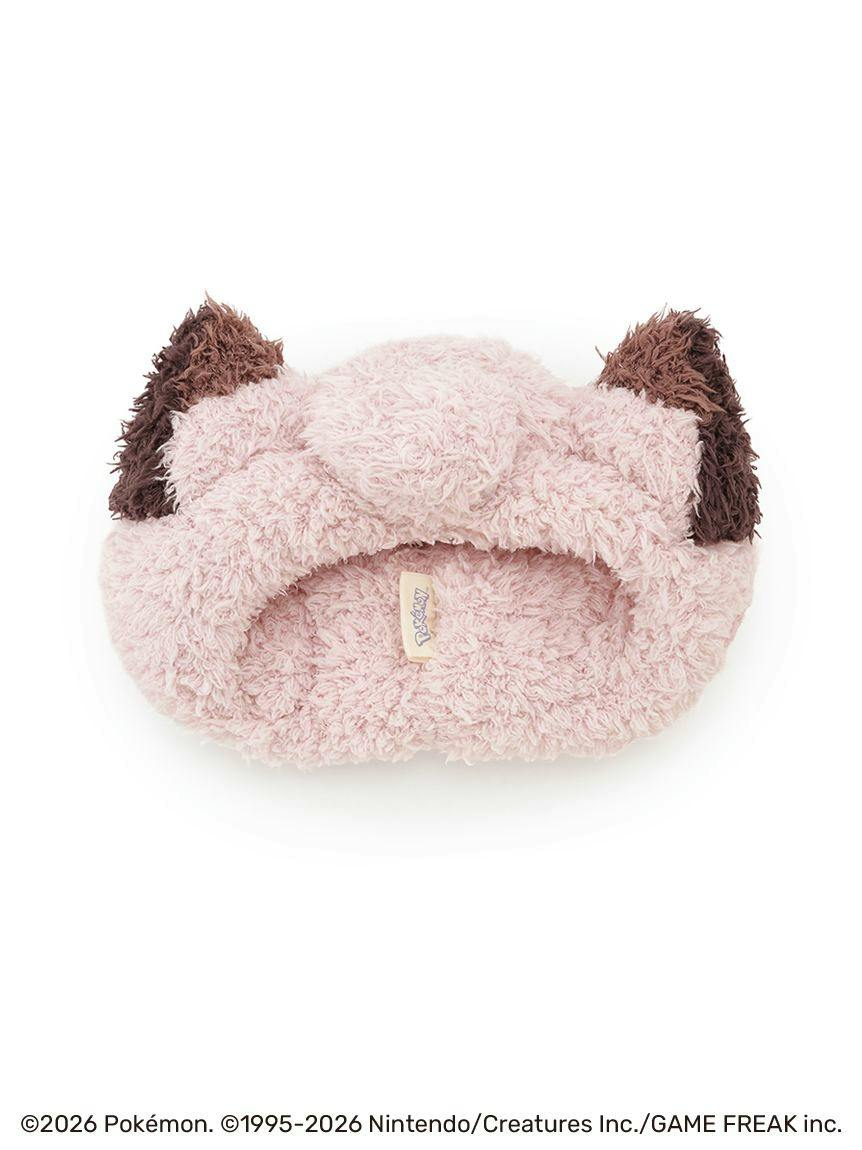 Pink fluffy Pokémon Gelato Pippi headband with brown ear details shown flat.
