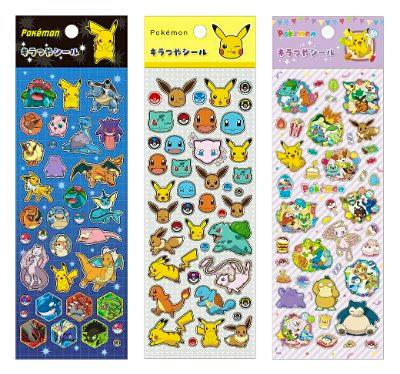 Three Pokémon sticker sheets shown side-by-side, each with a header and multiple character stickers.