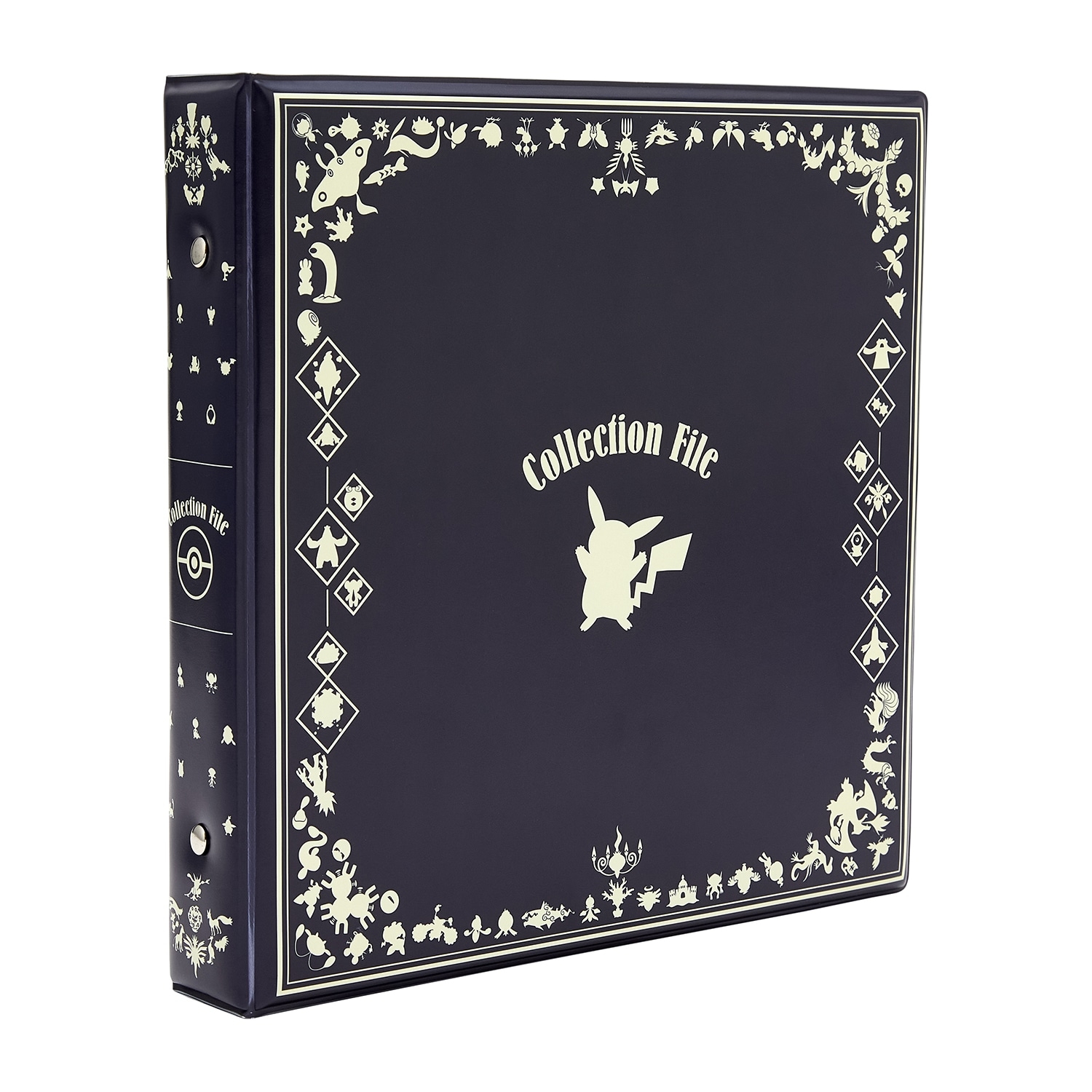 Dark-colored collection file binder showing a character silhouette and decorative ornate border.