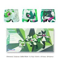 Front view of three green Pokémon-themed polyester men's underpants with different character prints.