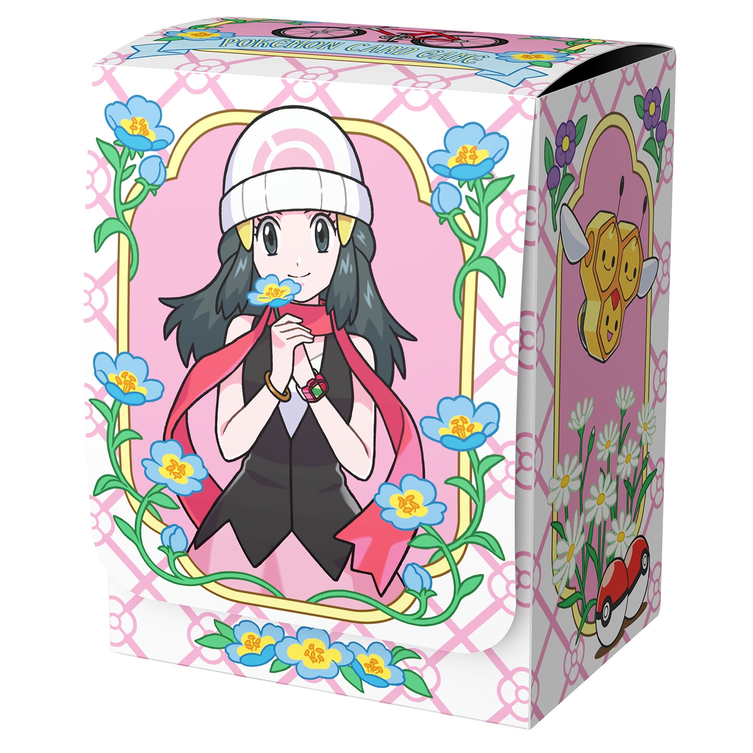 Plastic Pokémon Card Game deck case showing Hikari on a pink floral background.