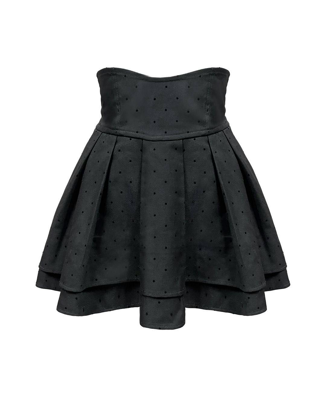 Front view of the women's polka-dot skirt on a white background.