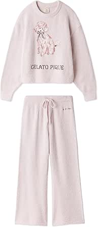 Front view of a pale pink women's poodle jacquard pullover and matching pajama pants.
