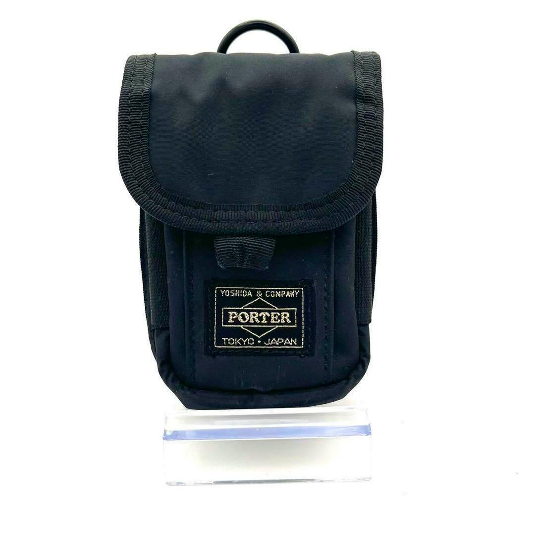 Front view of a black PORTER multi pouch belt pouch with a stitched PORTER logo patch on a white background.