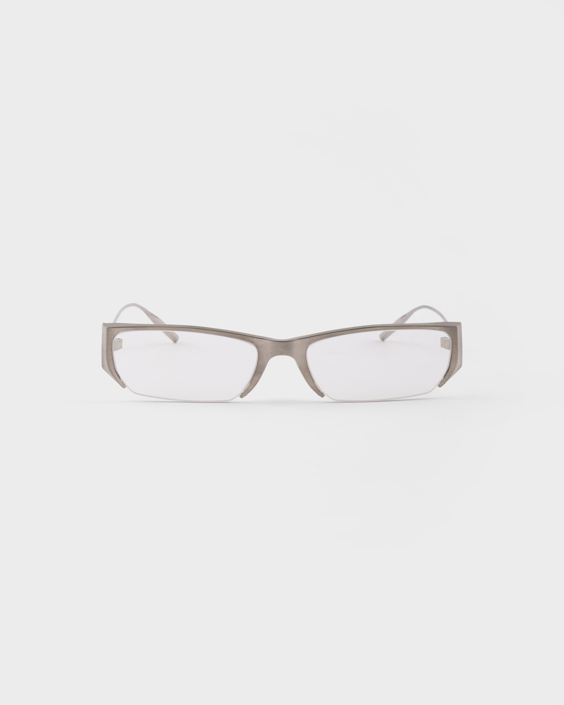 Front view of Prada Gentle Monster 2 sunglasses with rectangular clear lenses on a white background.