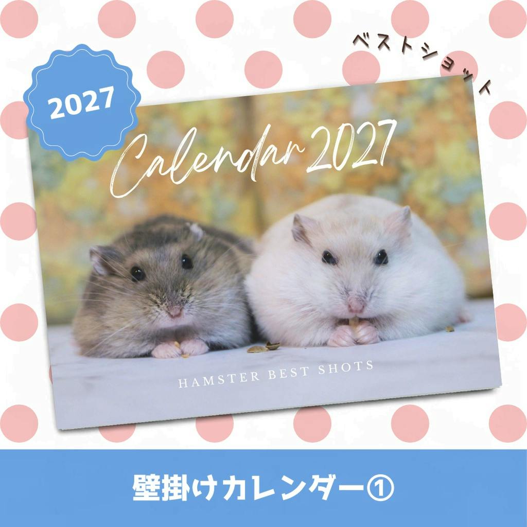 Wall calendar cover for 2027 featuring two hamsters side by side with the text "Calendar 2027".