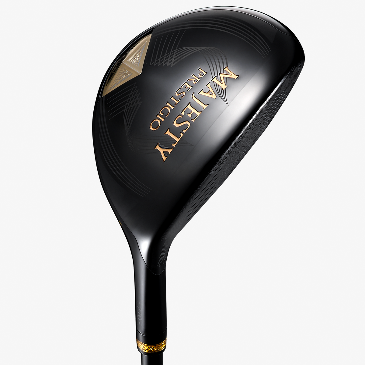 Black Prestigio 14 hybrid golf club head angled on a white background.