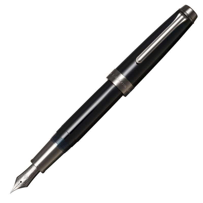 A black Professional Gear Anchor fountain pen with its nib exposed, shown on a white background.