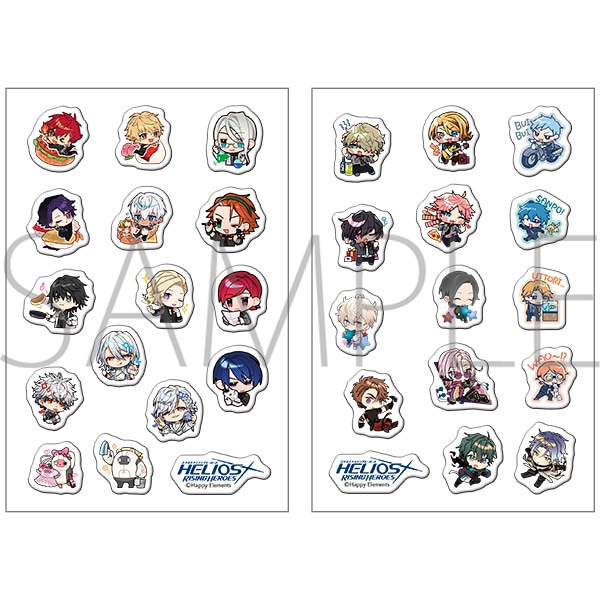 Two sticker sheets showing many small puffy plastic chibi character stickers on white backing.