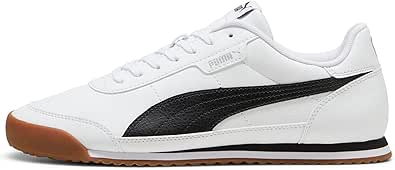 Side view of a Puma 397452 Churino 2 sneaker in white leather with a black formstrip and gum sole.