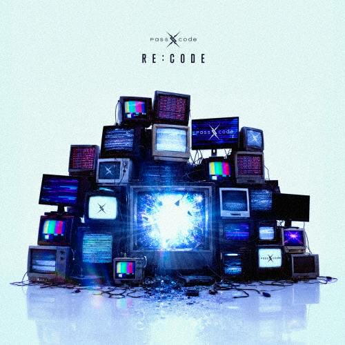 Cover art for RE:CODE (CD) showing a stacked pile of television sets with a bright blue burst on the central screen.