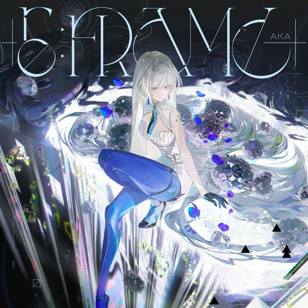 Comic book cover illustration showing a silver-haired female character in a white top and blue leggings seated amid swirling abstract shapes and floating purple flowers.