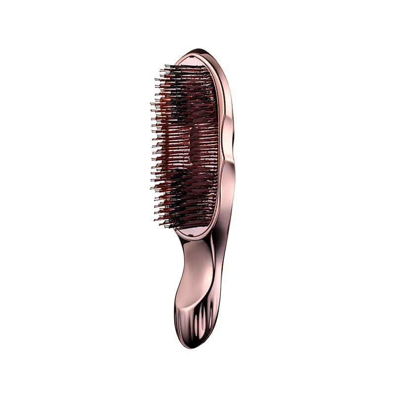 Rose-gold ReFa Ion Care Premium hair brush with bristles shown on a white background.