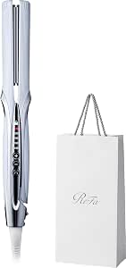 A white ReFa Straight Iron Pro hair iron shown next to a white shopper bag.