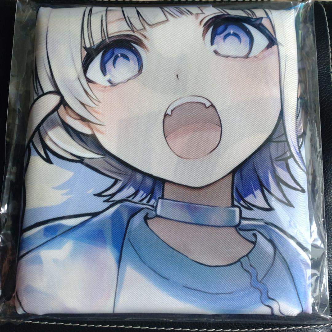 Folded polyester cushion cover showing the printed anime character's face and upper torso, sealed in plastic packaging.