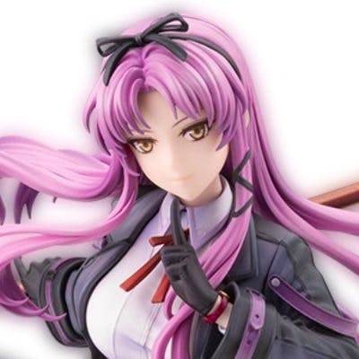 Close-up of the Ren Bright plastic figure showing her face and upper torso with pink hair and a detailed jacket.
