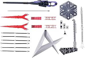 Color‑coded plastic parts for an RG 1/144 Hi‑V Gundam Hyper Mega Bazooka Launcher and funnel display set laid out on a white background.