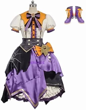 Women's Halloween cosplay dress (polyester) shown on a mannequin with matching purple shoes.
