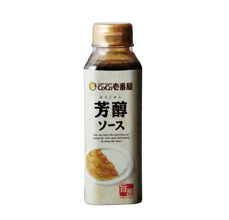 A photo of the bottled 芳醇ソース (354g) with a beige label and gold cap.