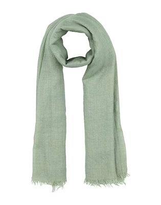 Rick Owens cotton scarf in light green with fringed ends displayed on a white background.