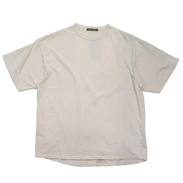 Front view of an off-white men's short-sleeve jersey T-shirt laid flat.