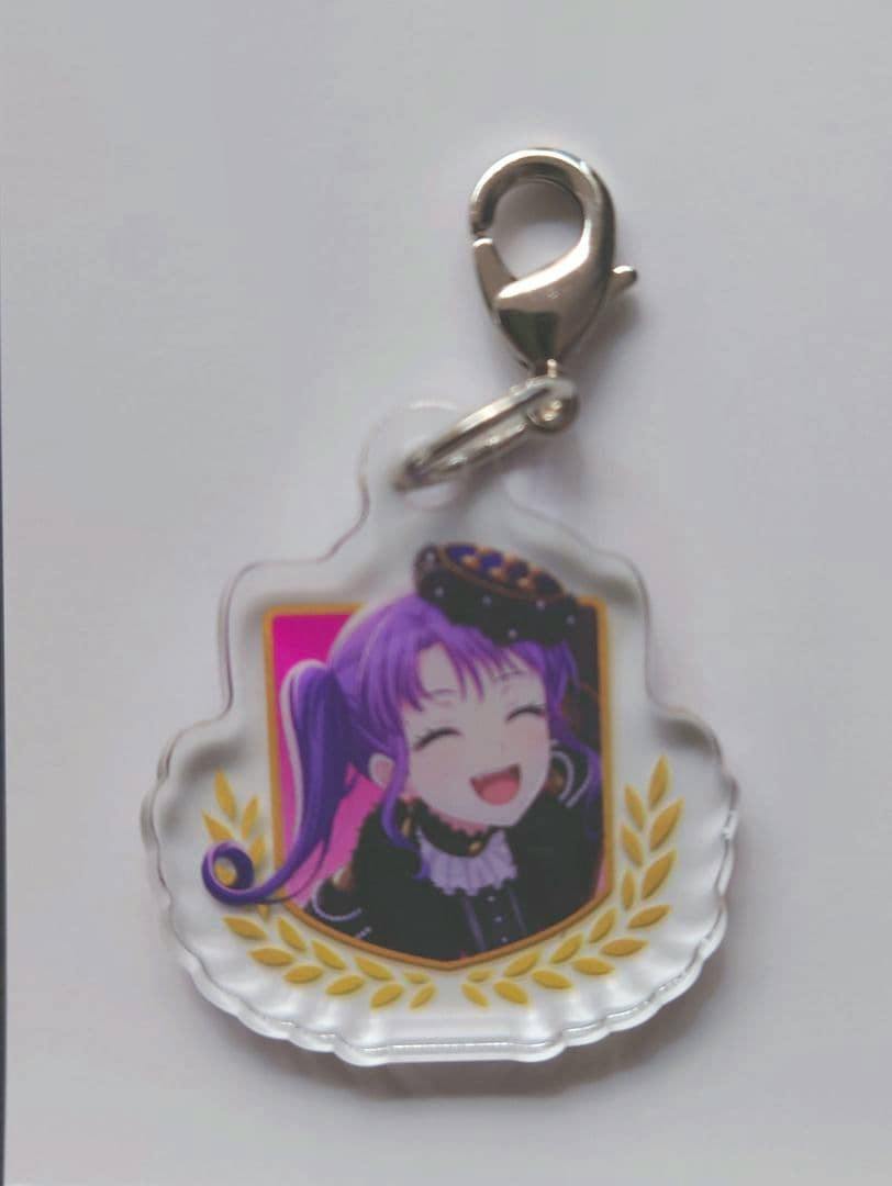 A clear acrylic keychain charm of Roselia character Udagawa Ako with a metal lobster clasp on a white background.
