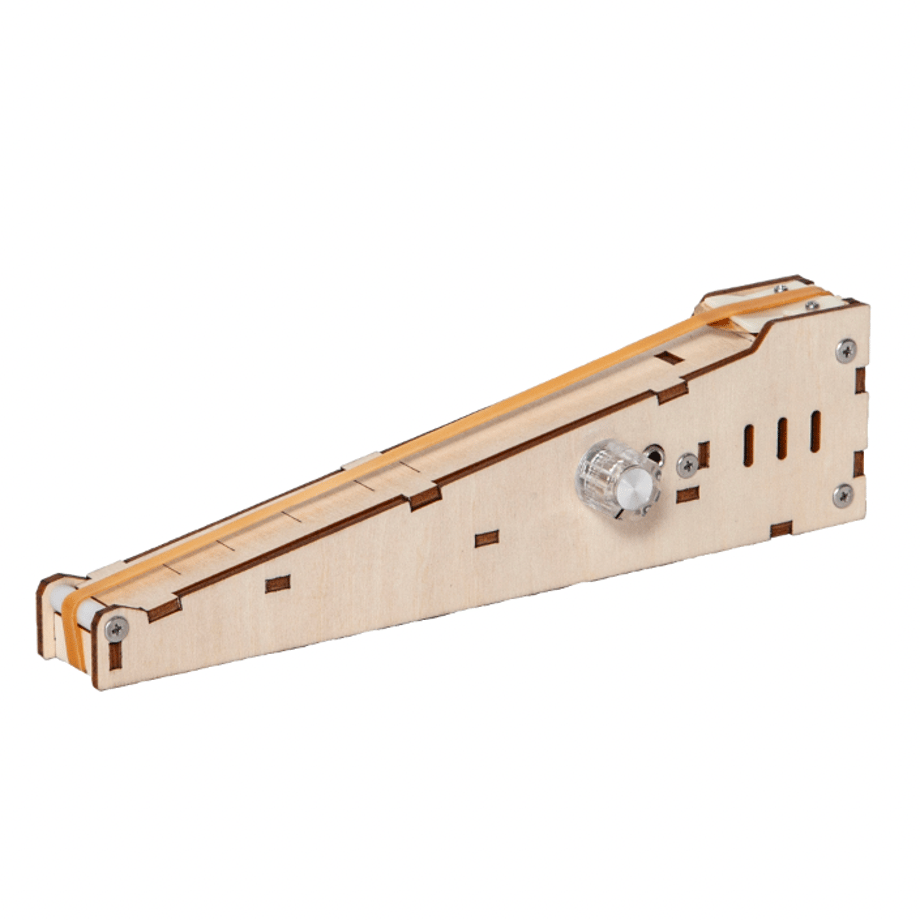 A wooden rubber-base kit assembly piece with a clear plastic knob shown on a white background.