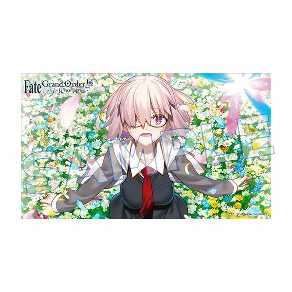 A rectangular desk mat showing an anime character with pink hair reaching out over a field of flowers with a visible SAMPLE watermark.