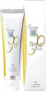 Tube of Sangi Apagard Premio toothpaste shown beside its product box.