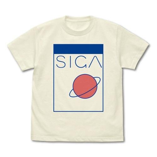 Vanilla-white T-shirt showing the "SIGA" graphic with a blue rectangular frame and a red planet illustration on the front.