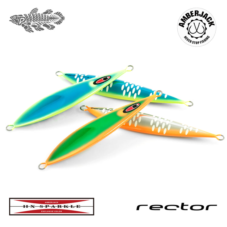 Three colorful SEAFLOOR CONTROL RECTOR fishing lures shown on a white background.