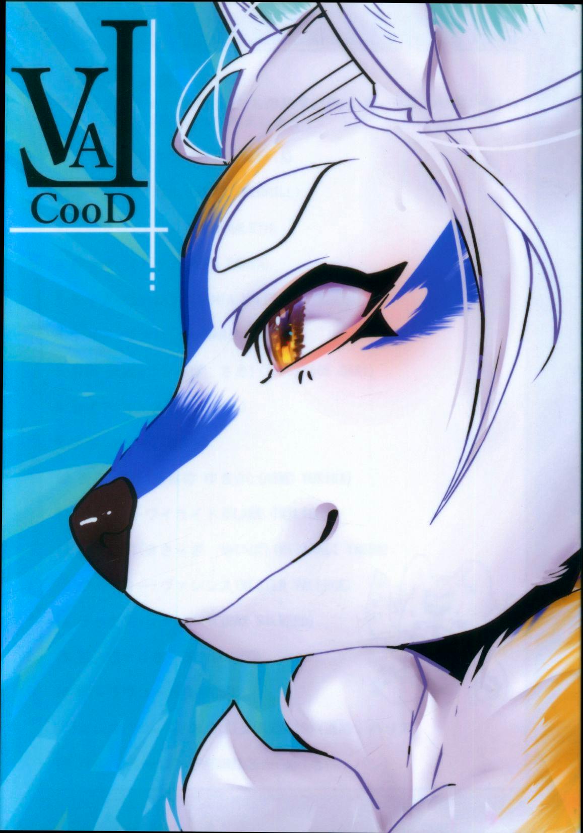 Book cover showing a close-up illustration of an anthropomorphic canine face with blue markings and the text "VAL CooD" on a turquoise background.