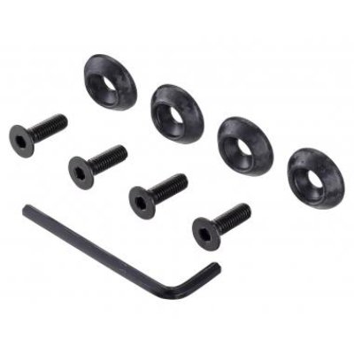 Four carbon-look washers, four matching bolts, and an L-shaped hex key shown on a white background.