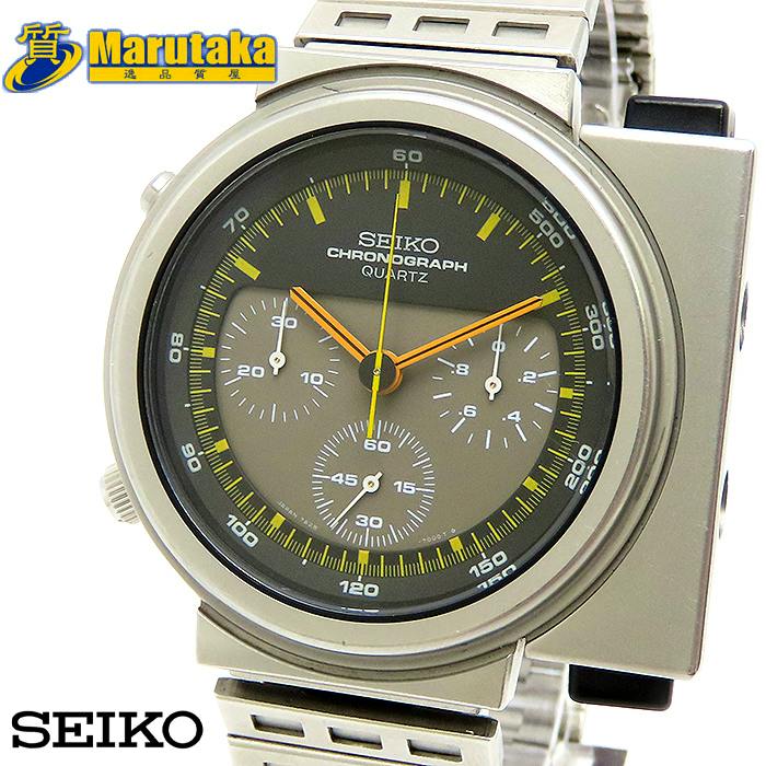 Angled front view of the SEIKO chronograph quartz wristwatch showing the dial, three subdials, and metal bracelet.