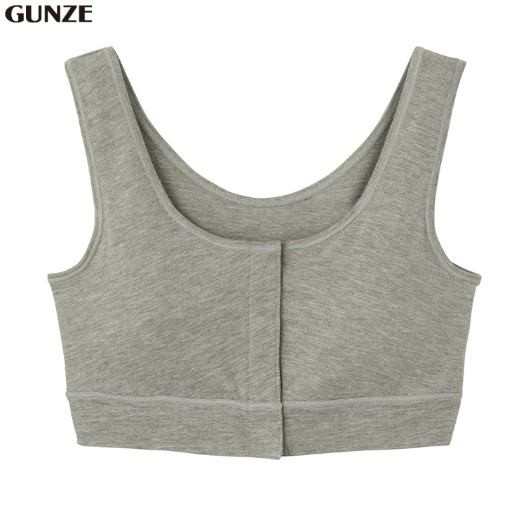 Grey women's front-opening half-top (SELFEAR) laid flat, shown from the front on a white background.