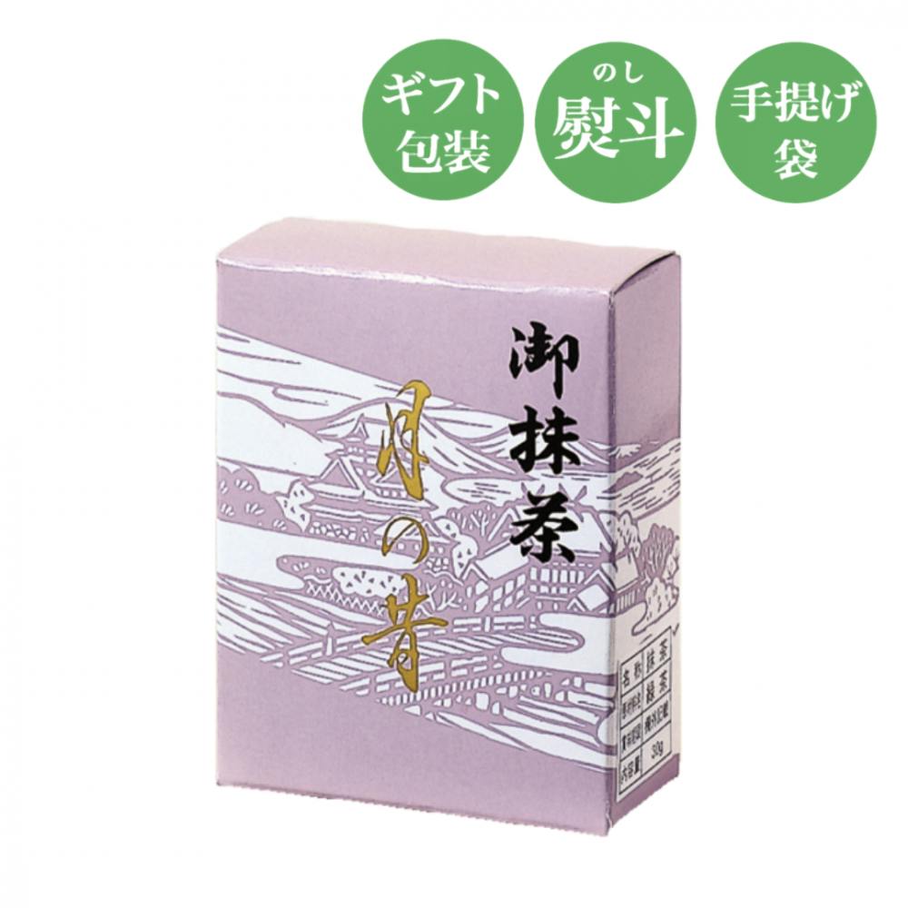 Purple rectangular box of 千茶荘 御濃茶 月の昔 matcha green tea (30g) shown against a white background.