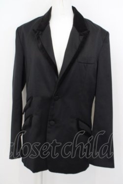 Front view of a black women's satin-trimmed jacket displayed on a white mannequin.