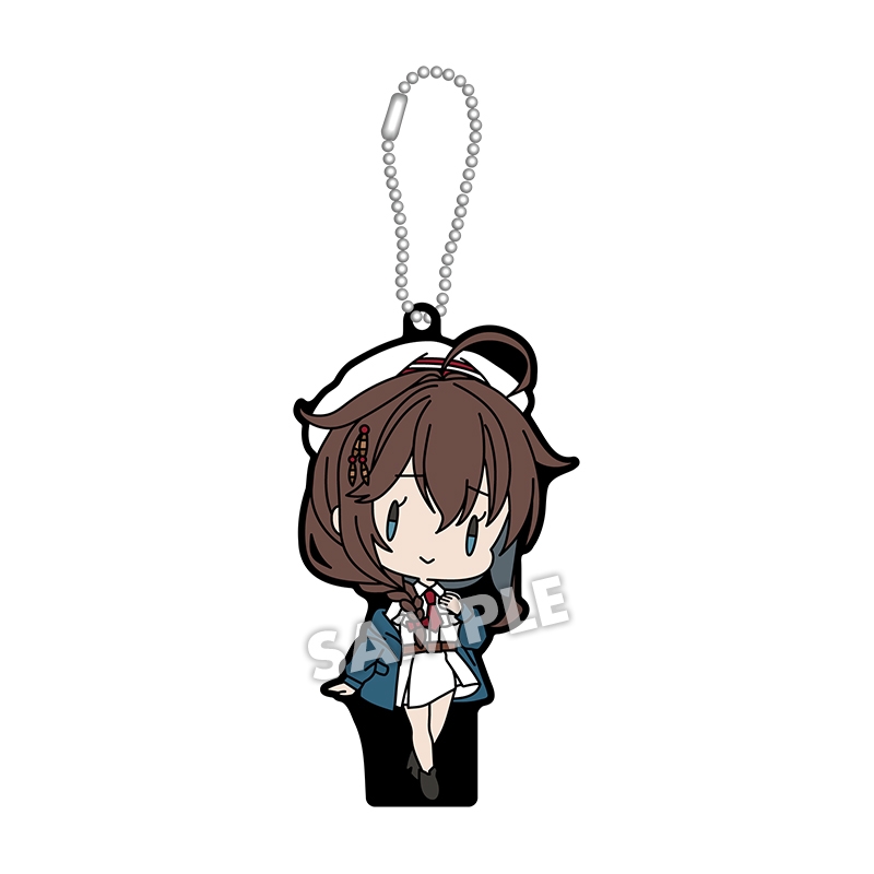 Front view of the rubber keychain depicting the character '時雨' in chibi style attached to a ball chain.
