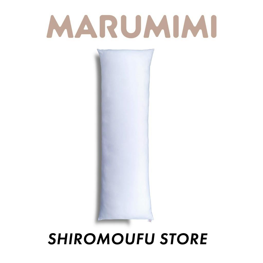A long white body pillow shown vertically on a white background with brand text above and below.
