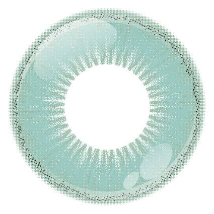 Close-up photo of a single mint-colored contact lens for the シュテラ (Shutella) product.