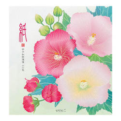 Letter paper showing a Suifuyou floral design with pink and pale yellow hibiscus-like blooms and green leaves.