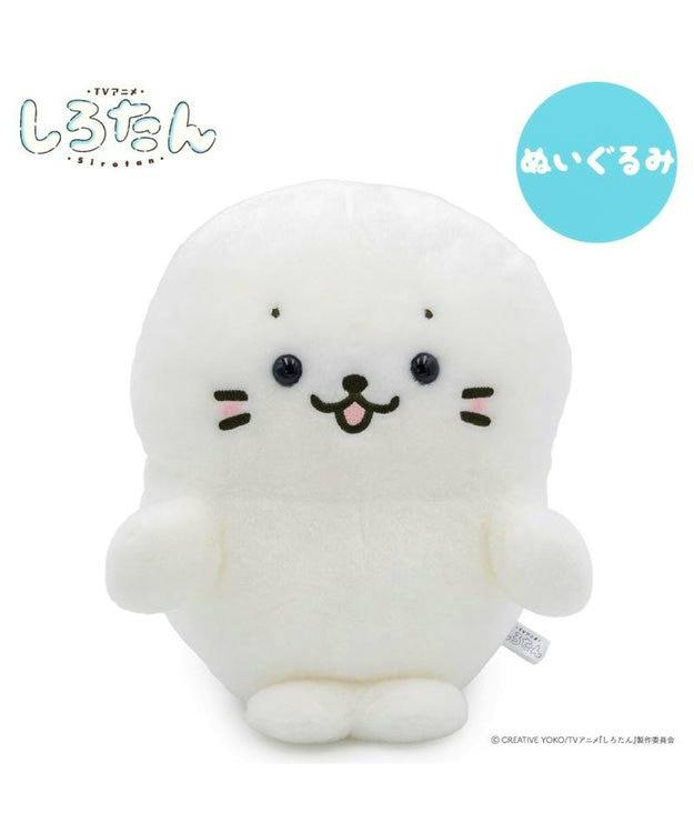 Front view of a white Shirotan plush toy on a white background.