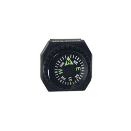 Front view of a black slip-on wrist compass showing the compass face on a white background.