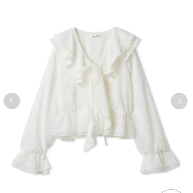 White SNIDEL frill blouse displayed front-facing on a white background.