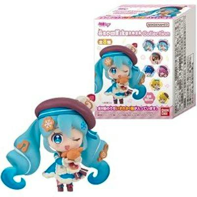 SNOW MIKU2026 plastic chibi figure (Shoku) shown in front of its product box.