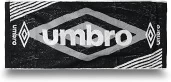 Black face towel displaying the white "umbro" logo and diamond motifs across its surface.