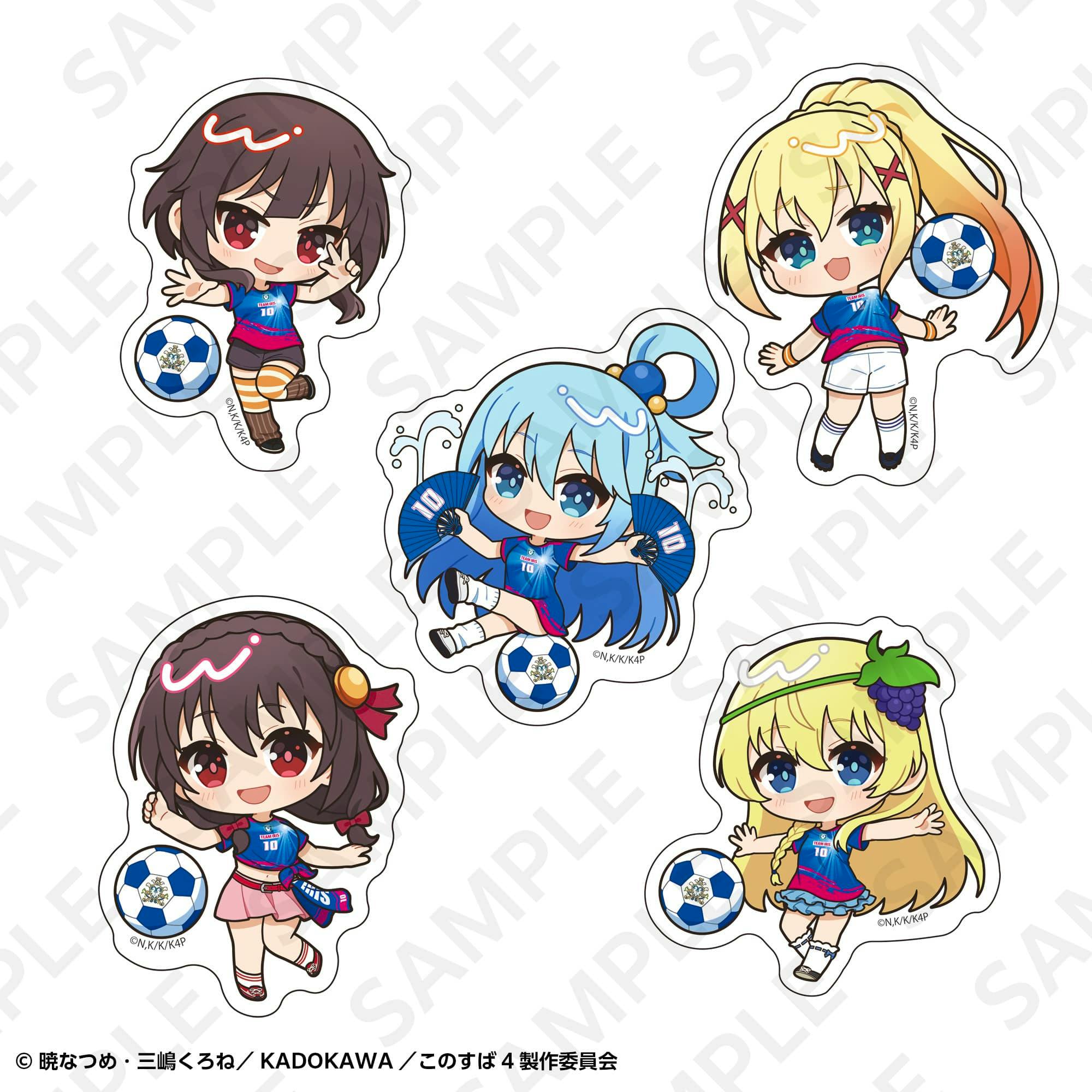 Sticker sheet showing chibi anime characters wearing soccer uniforms and soccer balls.