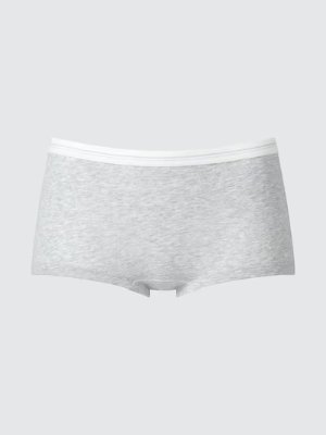 Gray men's boxer-style underwear (shorts) with a white elastic waistband shown flat on a light background.