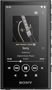 Front view of a black Sony Walkman NW-A306 A300 Series digital music player showing the touchscreen playback interface and Sony logo.